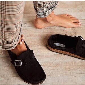 Birkenstock Buckley Shearling Suede Black Sandals